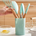 Multicolor Silicone Cooking Utensils Set with Wooden Handles for Nonstick Cookware