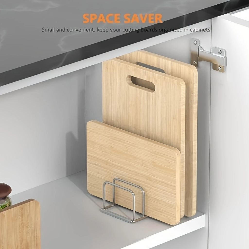 Heavy-Duty Stainless Steel Pot Lid and Cutting Board Organizer Combo, Space-Saving Countertop Rack with Non-Shake Design