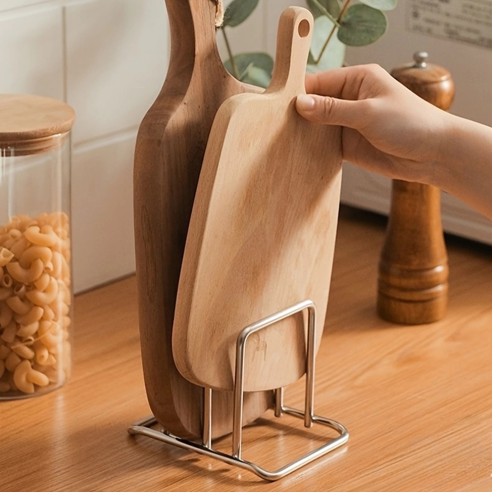 Heavy-Duty Stainless Steel Pot Lid and Cutting Board Organizer Combo, Space-Saving Countertop Rack with Non-Shake Design